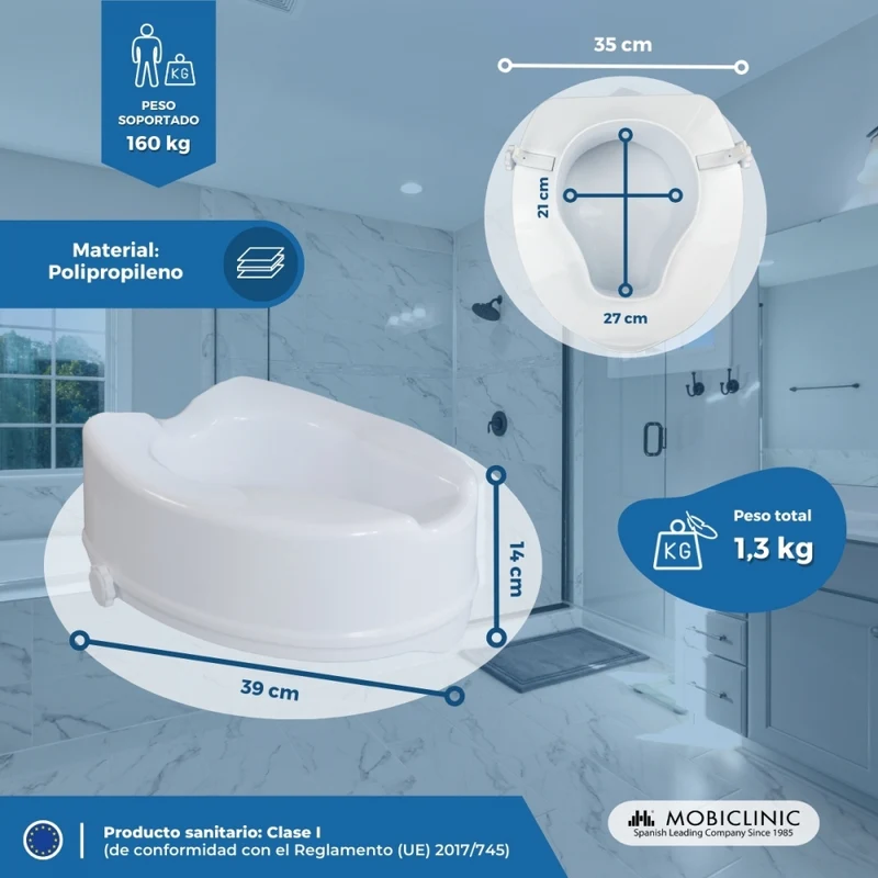 Toilettensitzerhöhung | Ohne Deckel | 14 cm | Titan | Mobiclinic