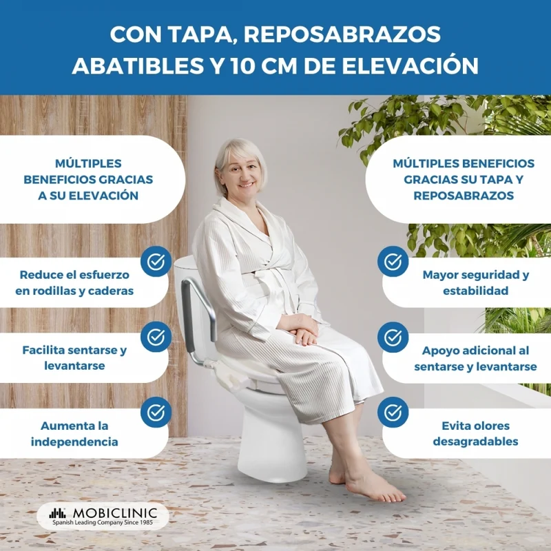 Toilettensitzerhöhung mit Armlehnen | Deckel | klappbare Armlehnen | Weiß | Guadiana | Mobiclinic