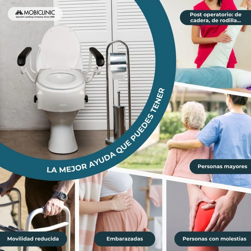 Toilettensitzerhöhung | mit Deckel | 17 cm | Verstellbar | Neigbar | Klappbare Armlehnen | Weiß | Tajo | Mobiclinic