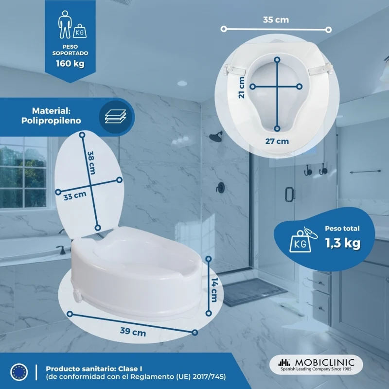 Toilettensitzerhöhung | Deckel | 14 cm | Weiß | Titan | Mobiclinic