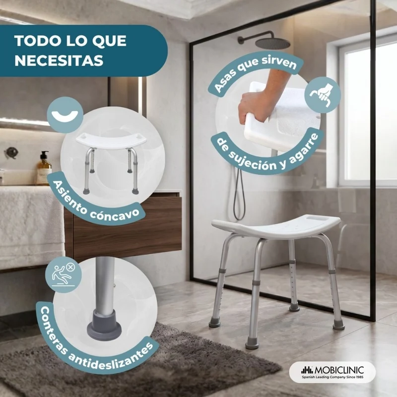 Badehocker | Aluminium | Höhenverstellbar | Antirutsch Füße | San Fermín | Mobiclinic