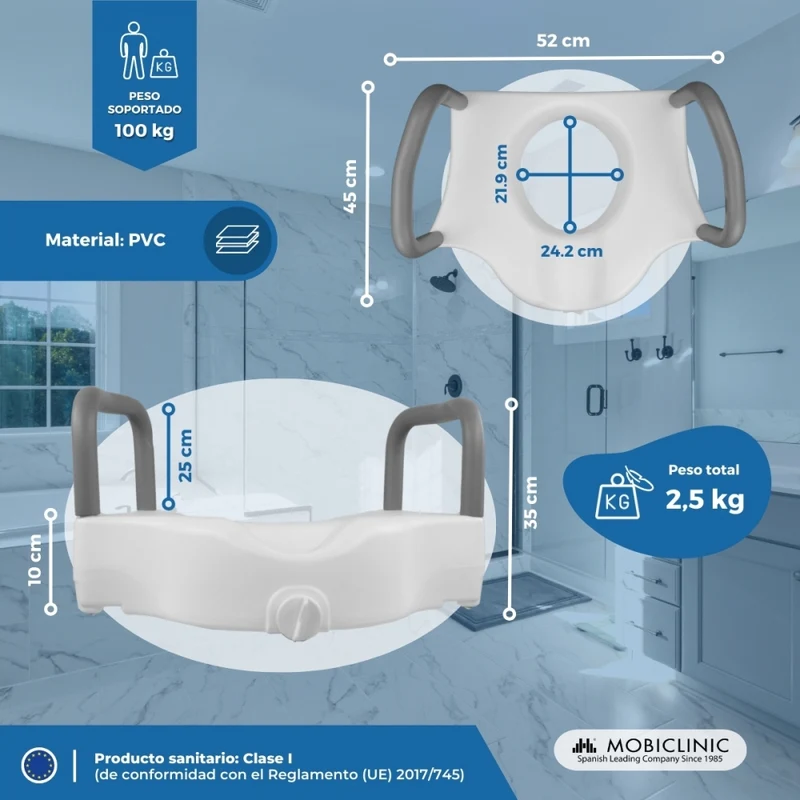 Toilettensitzerhöhung | PVC | Mit Armlehnen | 10cm | Cibeles | Mobiclinic
