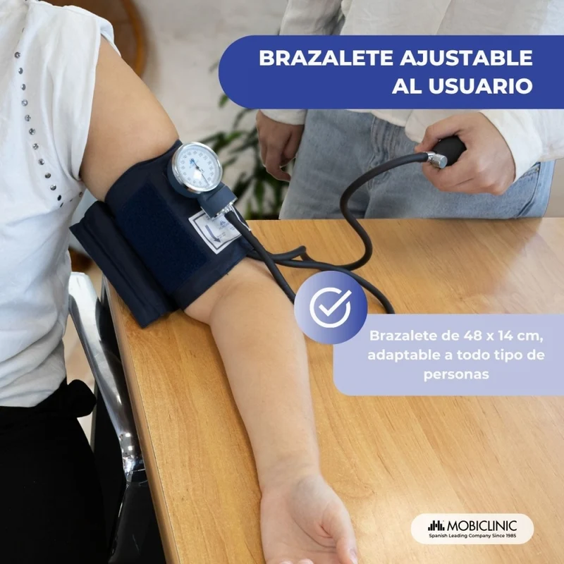 Aneroid-Blutdruckmessgerät | Blutdruck | Zwei Ausgänge | Komfortabel | Anpassbar | Blau | Mobiclinic