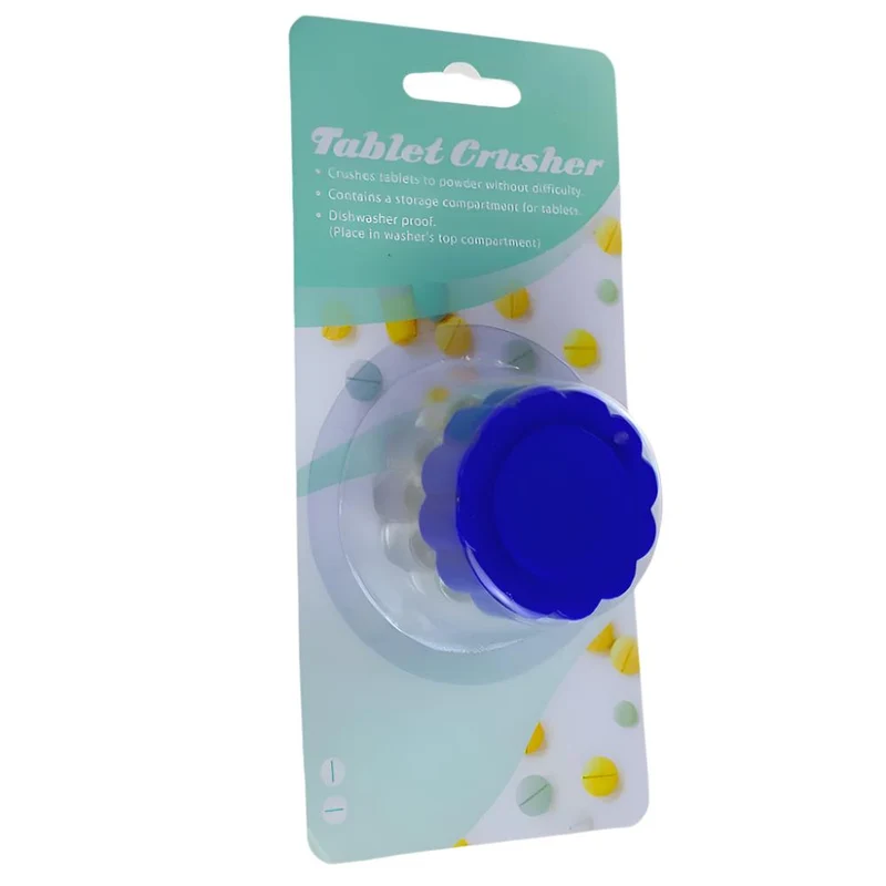Tablettenzerkleinerer| Behälter | Blau und transparent |