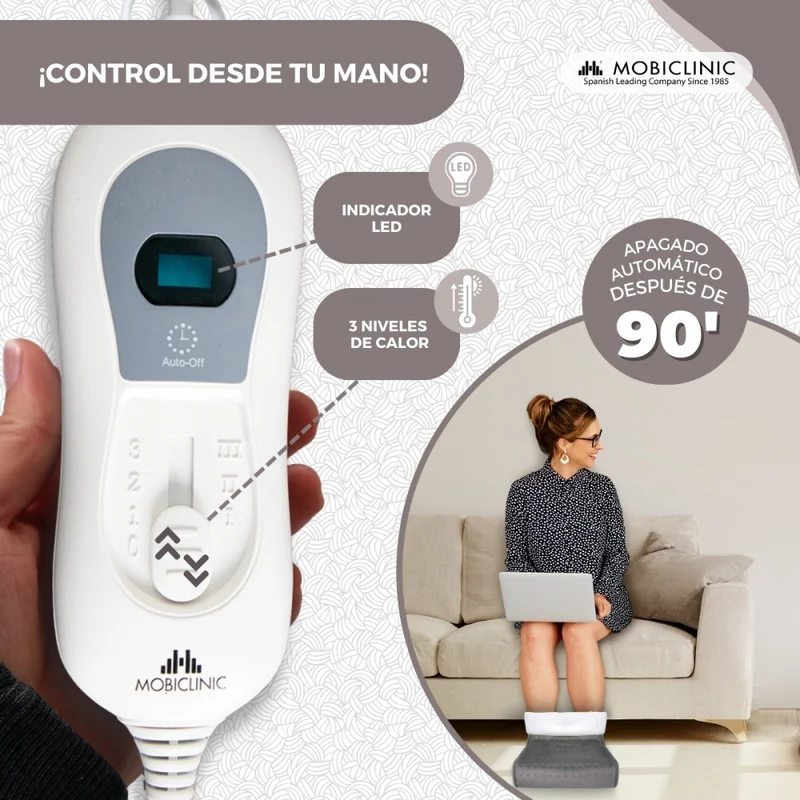 Elektrischer Fußwärmer | Wolle und Fleece | 30x30x24 cm |Grau | Mobiclinic