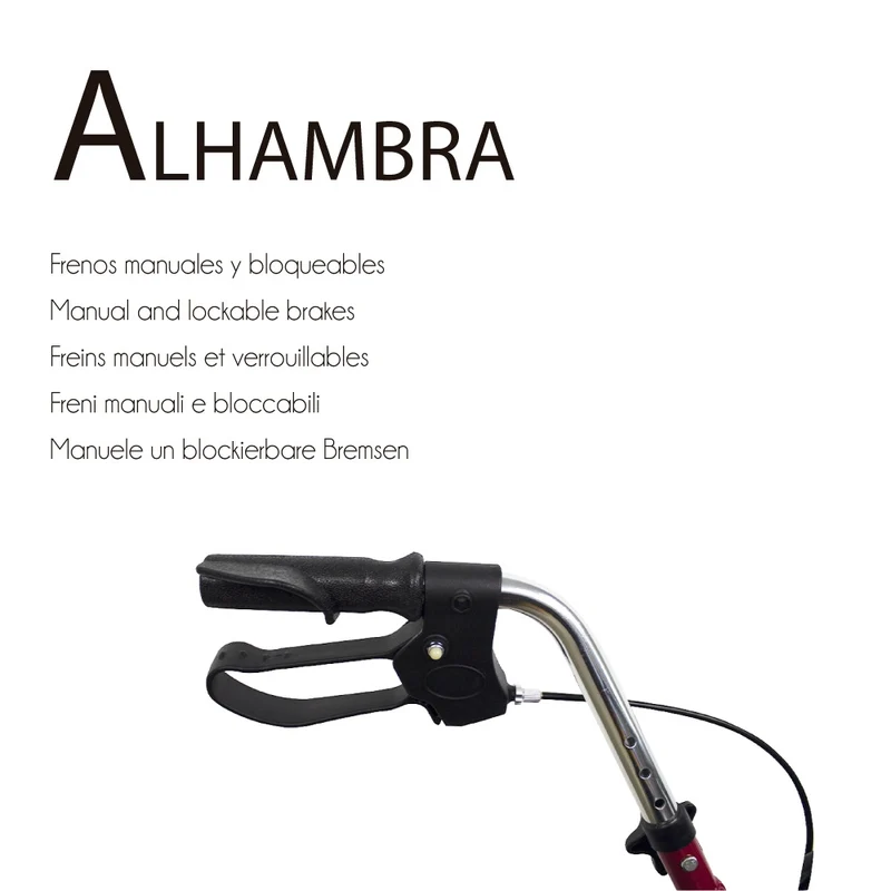 Rollator | Aluminium | Faltbar | Bremsgriffe | Sitz und Rückenlehne | Für Senioren | Bordeaux | Alhambra | Mobiclinic