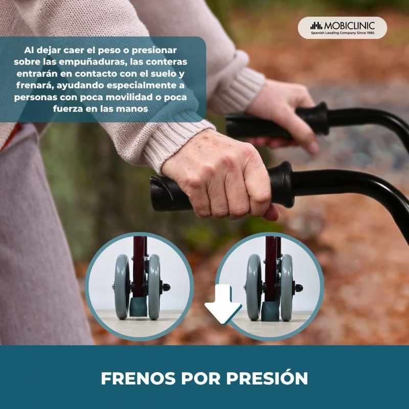 Klappbarer Rollator | Sitz und Rückenlehne | Aluminium | Korb | Für ältere Menschen | Bordeaux | Modell: Prado | Mobiclinic