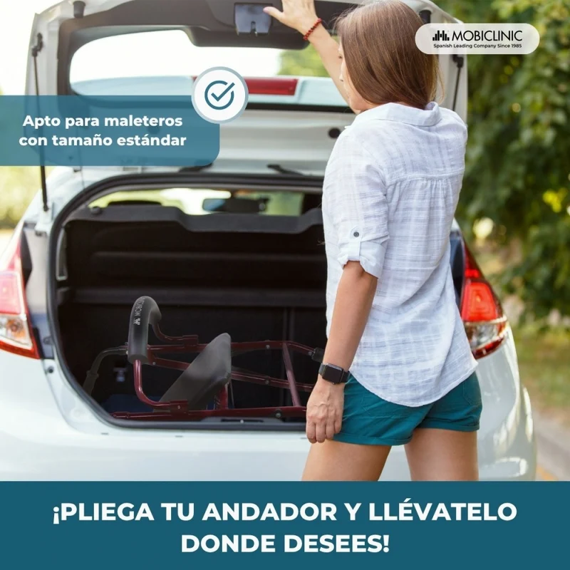 Klappbarer Rollator | Sitz und Rückenlehne | Aluminium | Korb | Für ältere Menschen | Bordeaux | Modell: Prado | Mobiclinic