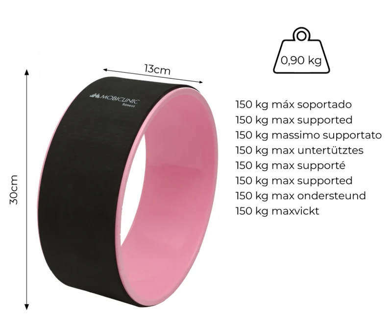 Yoga-Rad | Anti-Rutsch | Multifunktional | PTE+PP| 30x13 cm | Schwarz und Rosa| RY-01 |Mobiclinic