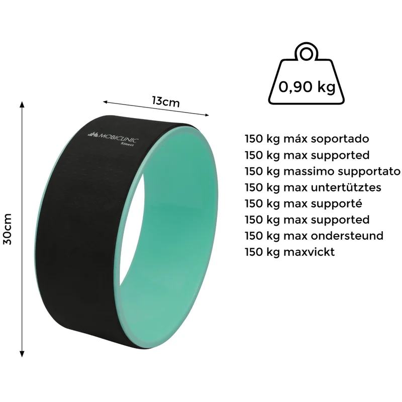 Yoga-Rad | Anti-Rutsch | Multifunktional | PTE+PP| 30x13 cm | Schwarz und Türkis | RY-01 |Mobiclinic