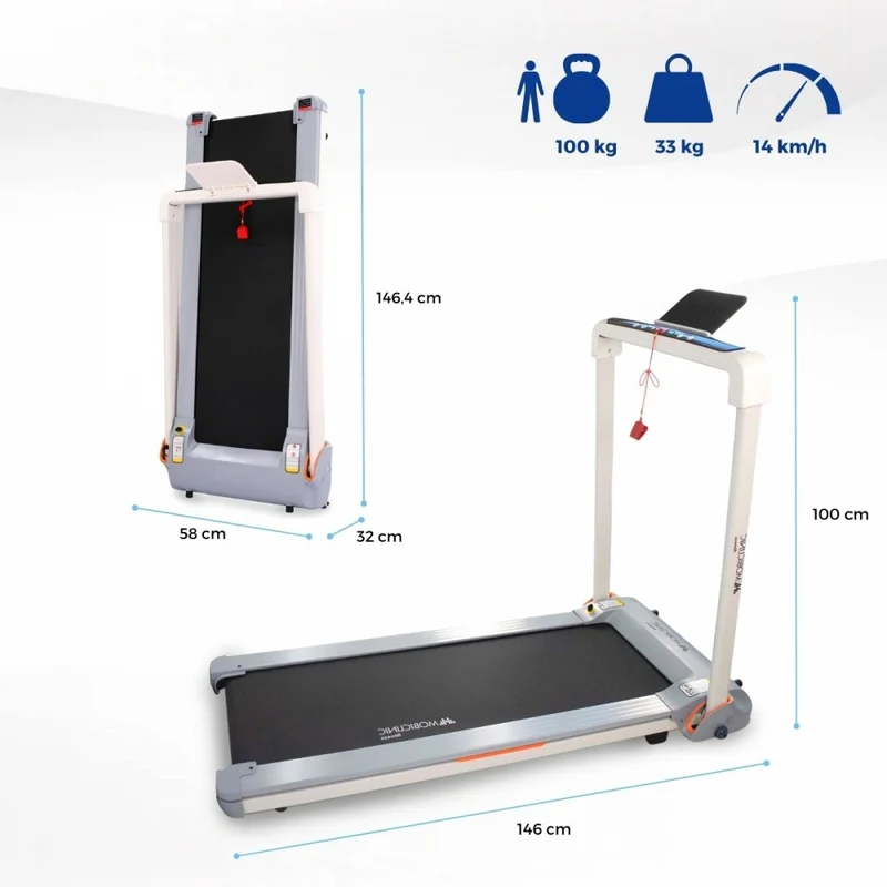 Klappbares Laufband | Elektrisch | LED-Display | 14km/h | APP-Training | Handyhalterung | Modell: Tibet | Mobiclinic