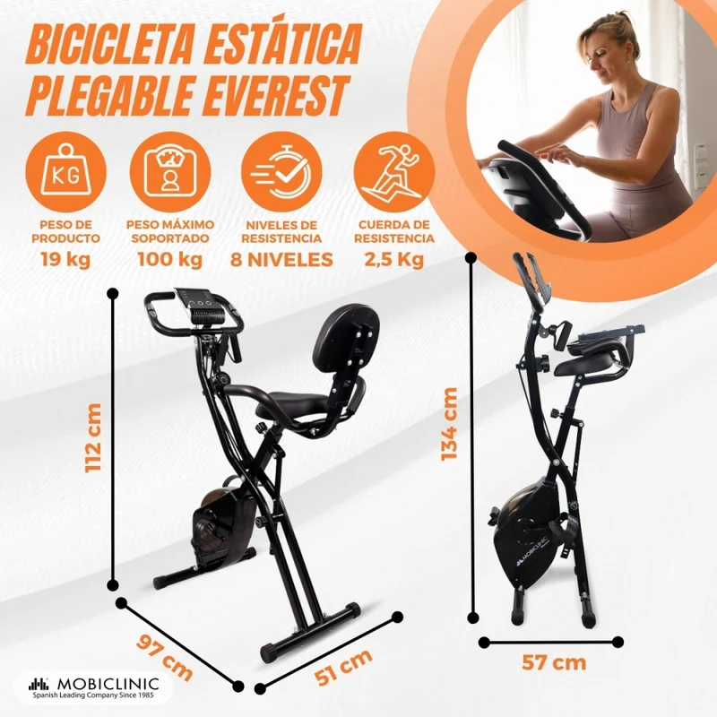 Zusammenklappbares Heimtrainer| 8 einstellbare Widerstände| LCD-Bildschirm| 4-fach verstellbarer Sitz | EVEREST | Mobiclinic