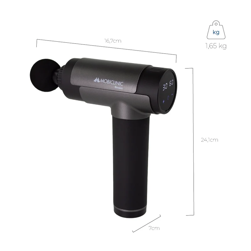 Massagepistole | Tragbar | LCD-Bildschirm | 6 Aufsteckköpfe | 30 Stufen | Modell: PS-01 | Mobiclinic