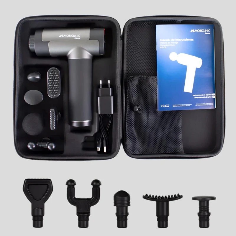 Massagepistole | Tragbar | LCD-Bildschirm | 6 Aufsteckköpfe | 30 Stufen | Modell: PS-01 | Mobiclinic