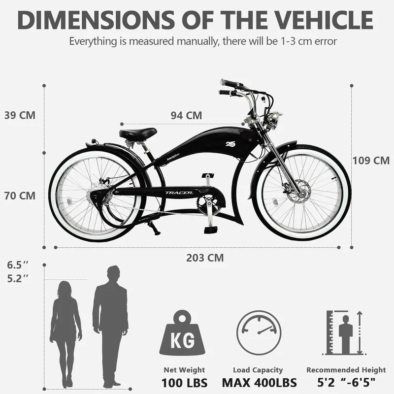 Twenty5 GT 500W 26" Motorcycle-Style Stretch Chopper E-Bike