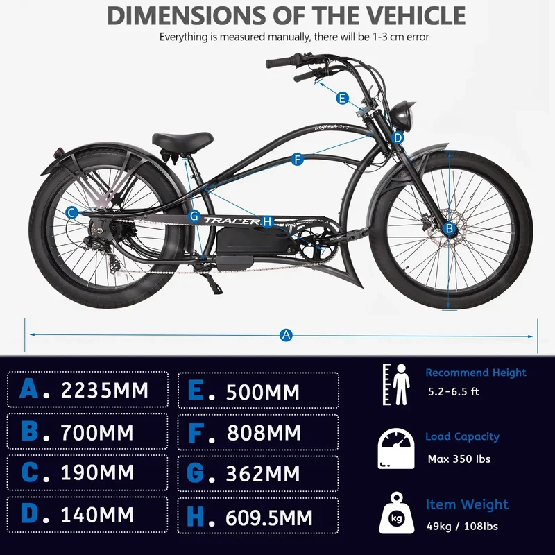 Legend GT7 1000W Stretch Cruiser Chopper EBike