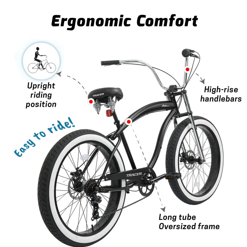 Tracer Avalon GT 29'' Fat Tire stretch Beach Cruiser Bike 1-Speed/7-Speed