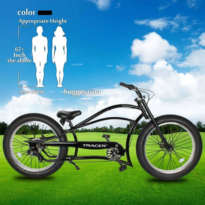 Tracer Siena 26'' Chopper Stretch Cruiser Fat Tire Bike Available 1 Speed/7 Speed