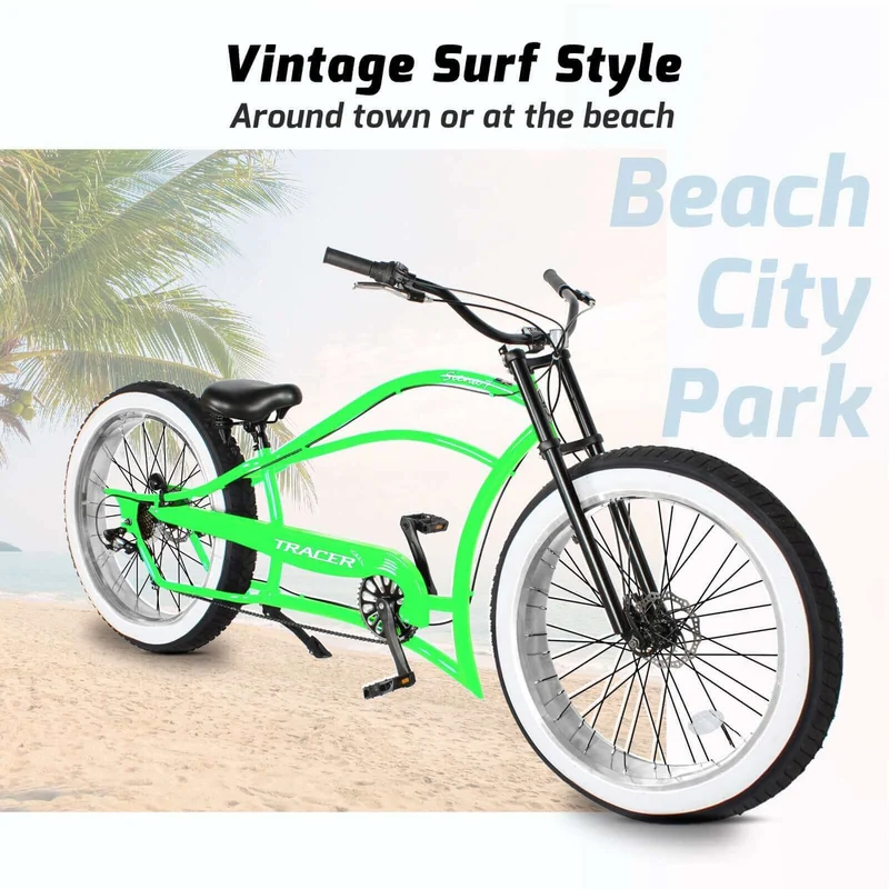Tracer Siena 26'' Chopper Stretch Cruiser Fat Tire Bike Available 1 Speed/7 Speed