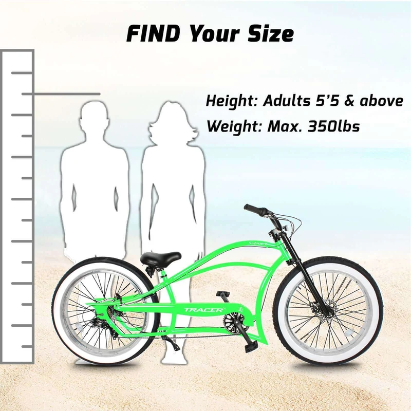 Tracer Siena 26'' Chopper Stretch Cruiser Fat Tire Bike Available 1 Speed/7 Speed