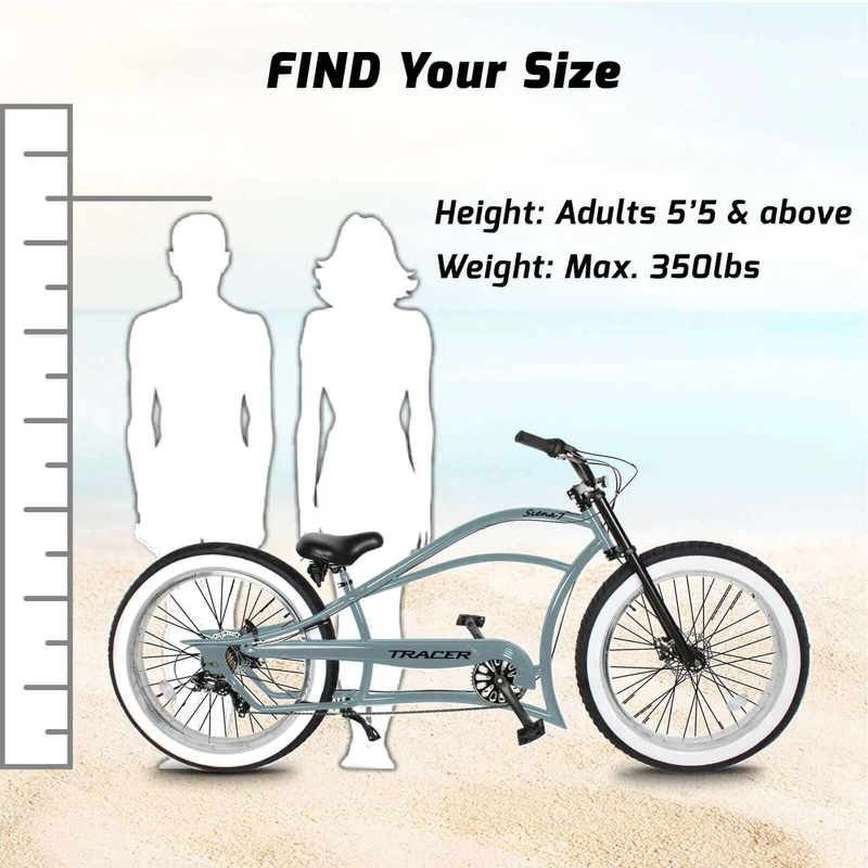 Tracer Siena 26'' Chopper Stretch Cruiser Fat Tire Bike Available 1 Speed/7 Speed