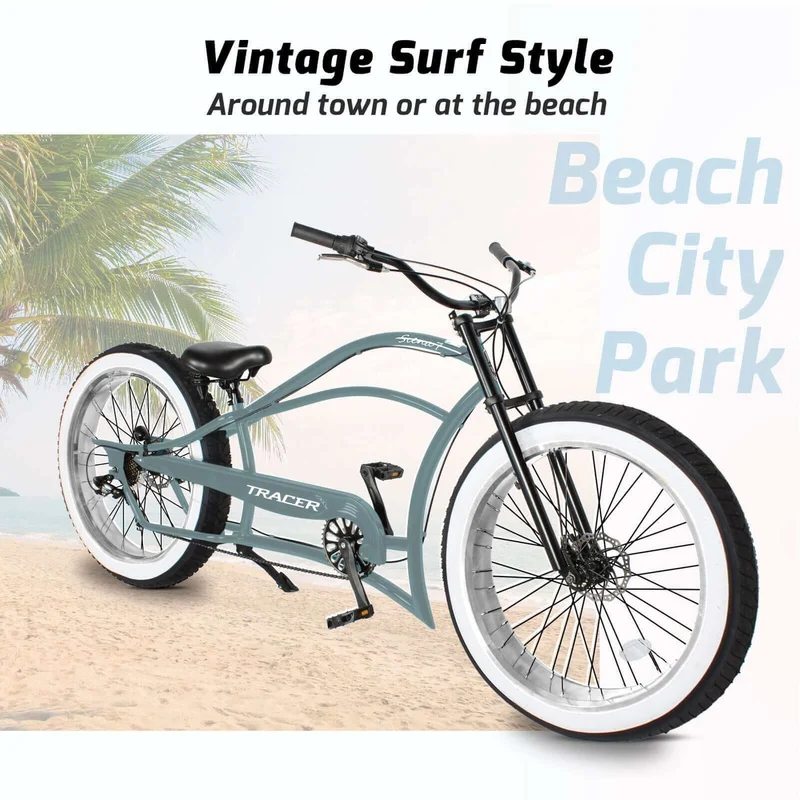 Tracer Siena 26'' Chopper Stretch Cruiser Fat Tire Bike Available 1 Speed/7 Speed