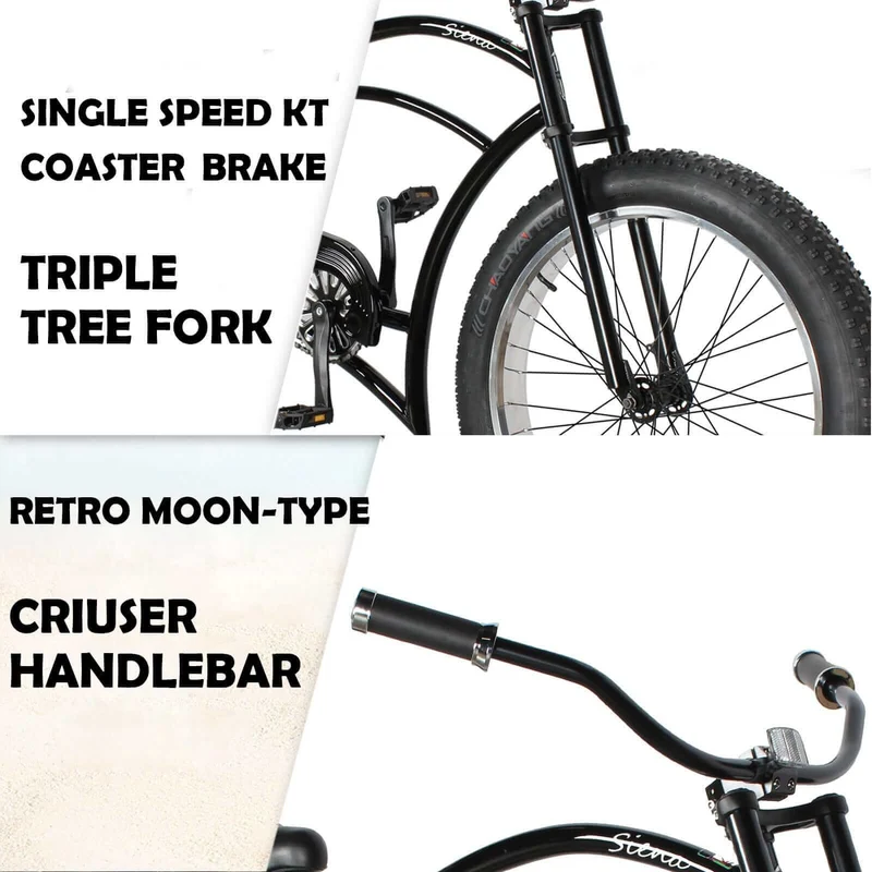 Tracer Siena 26'' Chopper Stretch Cruiser Fat Tire Bike Available 1 Speed/7 Speed