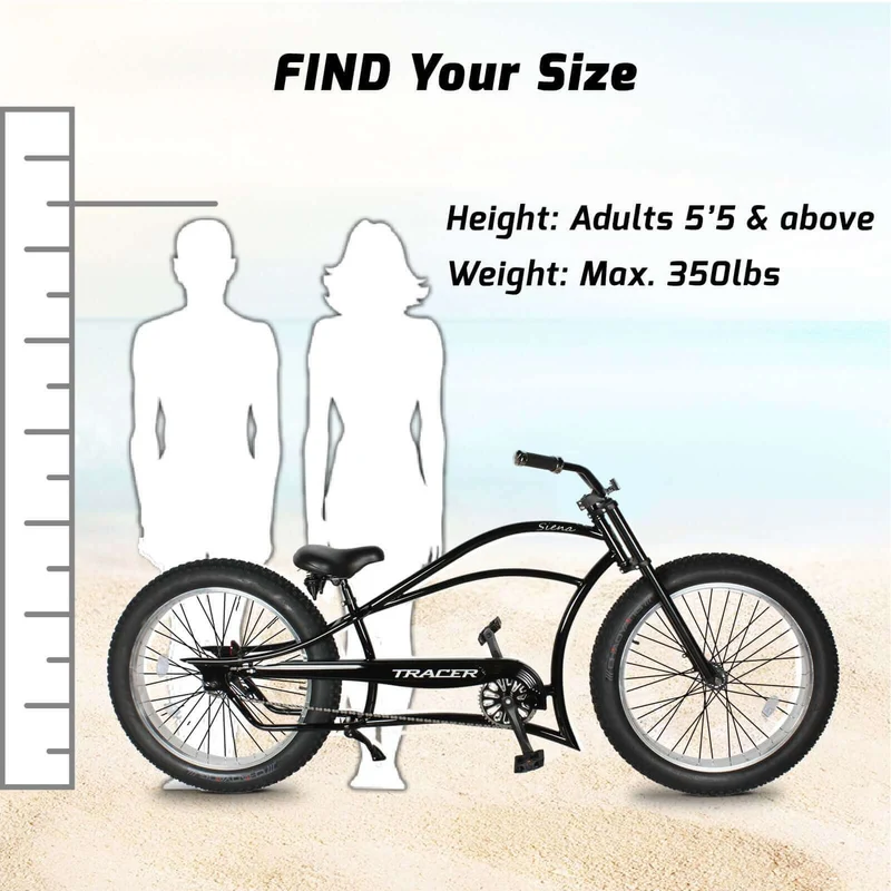 Tracer Siena 26'' Chopper Stretch Cruiser Fat Tire Bike Available 1 Speed/7 Speed
