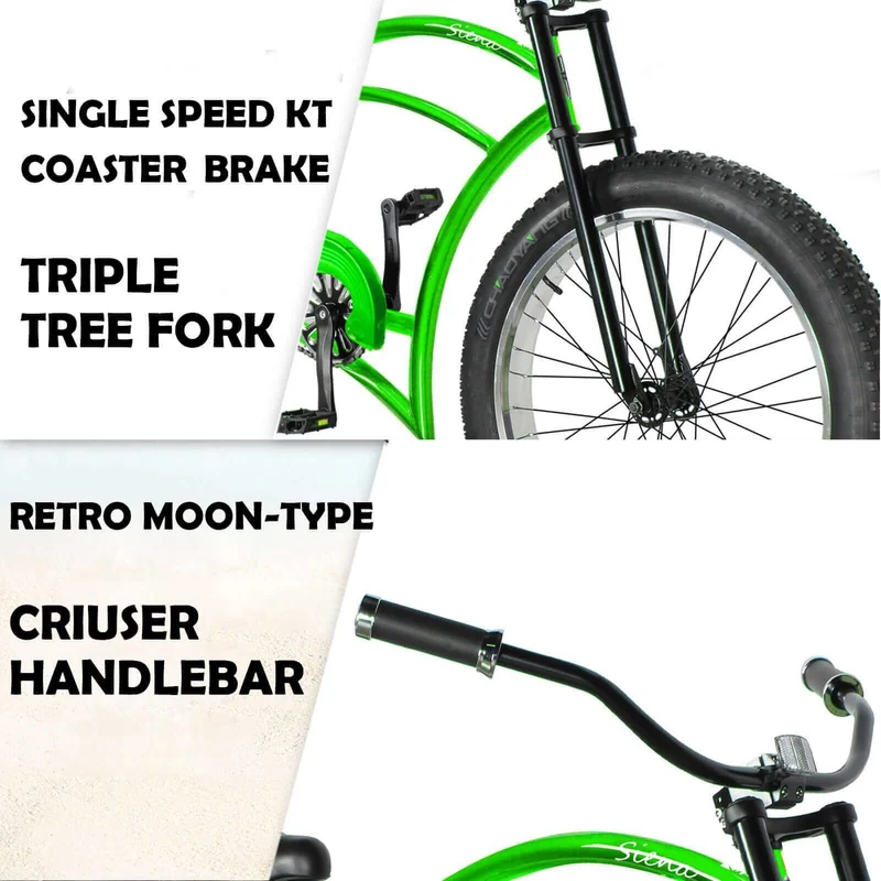 Tracer Siena 26'' Chopper Stretch Cruiser Fat Tire Bike Available 1 Speed/7 Speed