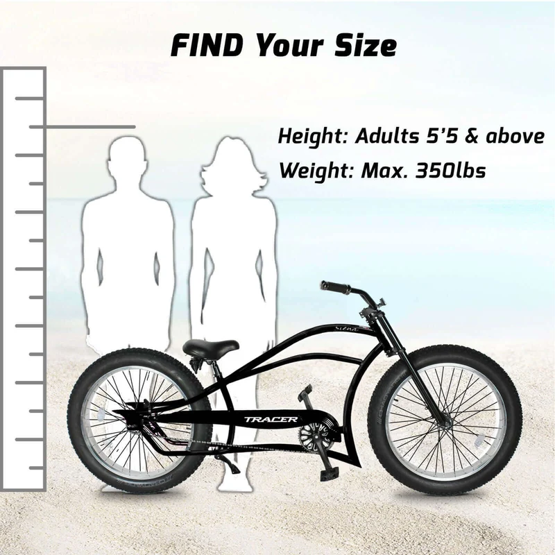 Tracer Siena 26'' Chopper Stretch Cruiser Fat Tire Bike Available 1 Speed/7 Speed