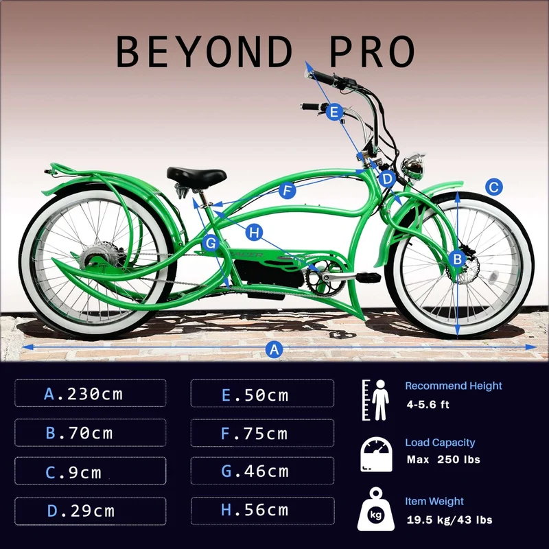 Tracer Beyond Pro 1000W 26" Classic Stretch Chopper Style EBike