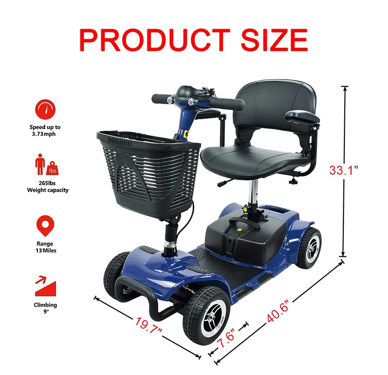Elifecenter 4 Wheel Mobility Scooter for Senior, 265lbs Weight Capacity Stable 3.73 mph Adults Scooter, Battery-Powered 5 Pieces Foldable for Indoor Outdoor