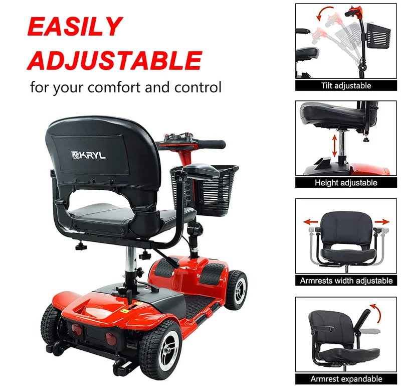 Elifecenter Folding 4 Wheel Mobility Scooter for Adults Seniors, Weight Capacity 265lbs Stable Scooter 13 Miles Long Travel Range, Foldable Electric Drive Device with Headlights for Trip