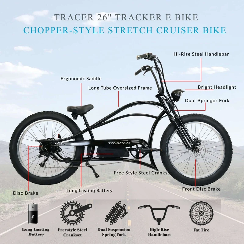 Tracer Tracker DS7 26" 7 Speed Stretch E-Bike with Classic Dual Springer Fork