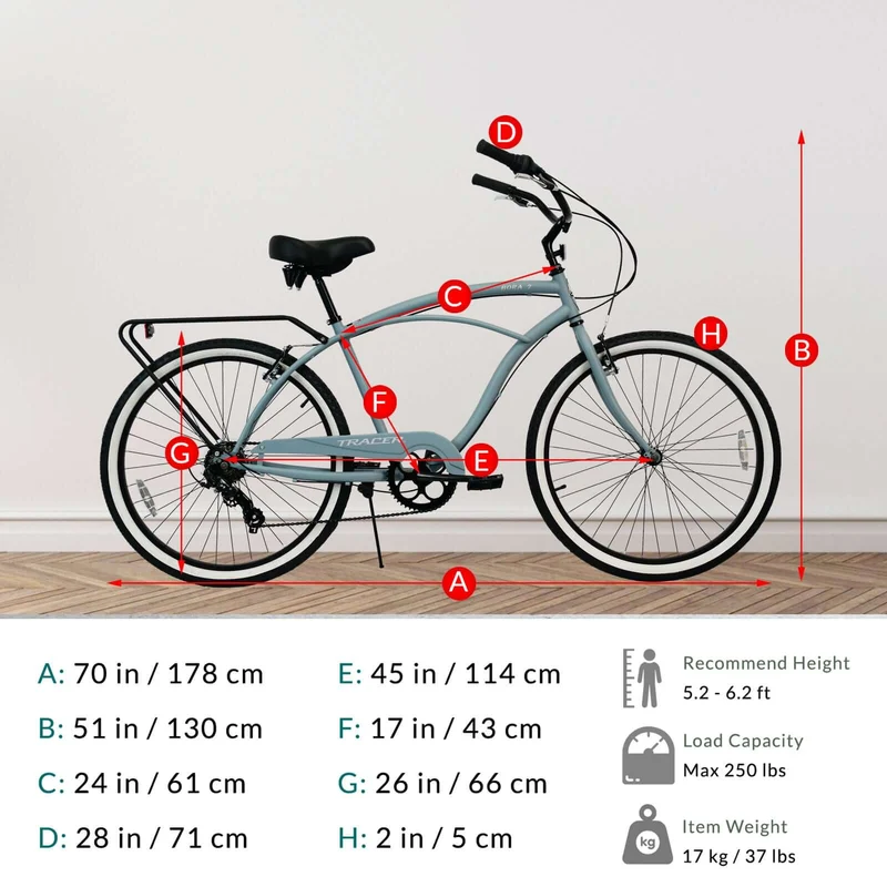 Tracer BORA-7-M 26" Beach Cruiser Bikes 7-Speed for Men