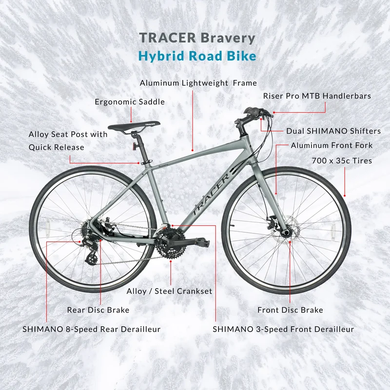 Tracer Bravery 24 Speed Hybrid Commute Road Bike