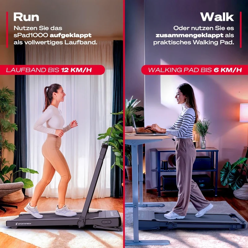 Sportstech sPad500 Laufband: Faltbar mit Steigung für Zuhause