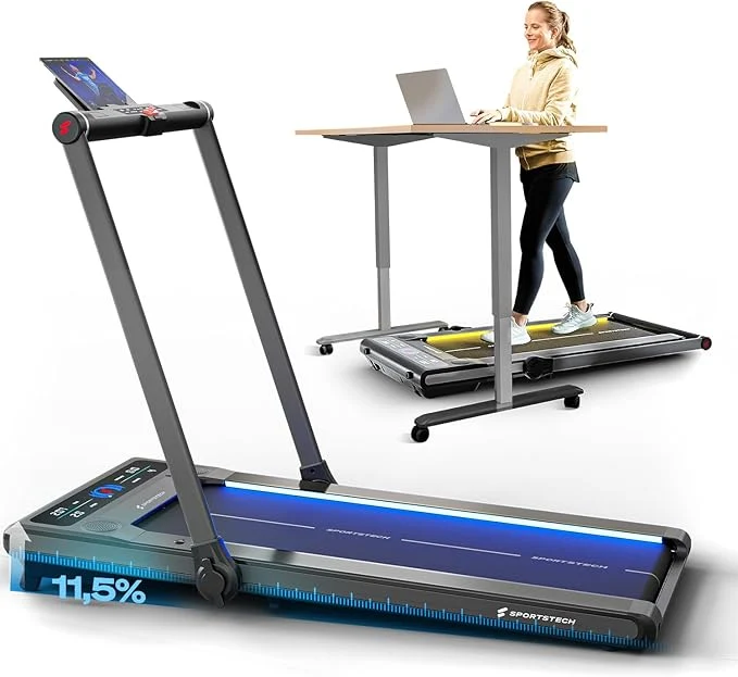 Sportstech Klappbares LED‑Laufband: Walking Pad mit Bluetooth‑App