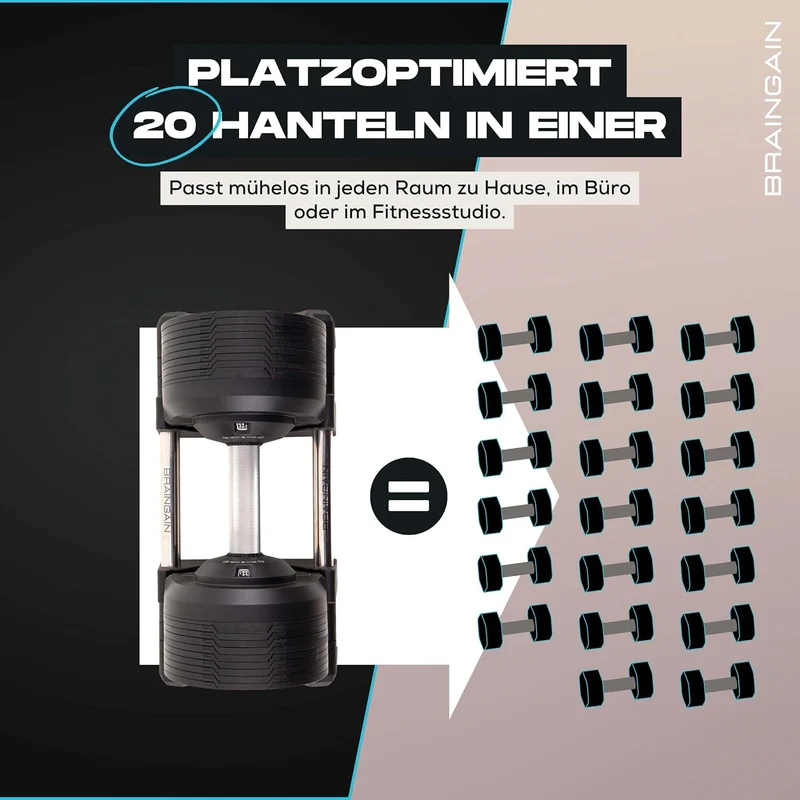 BRAINGAIN Verstellbare Hanteln: Chrom/Schwarz, Krafttraining für Zuhause