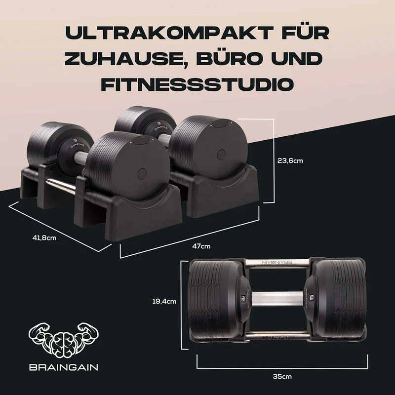 BRAINGAIN Verstellbare Hanteln: Chrom/Schwarz, Krafttraining für Zuhause