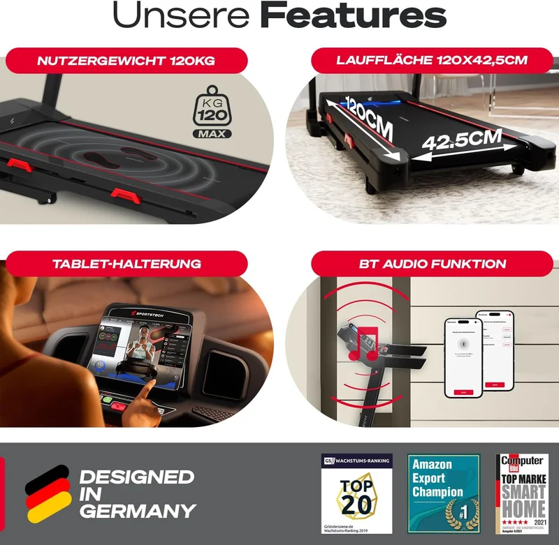 Sportstech F31s: Profi-Laufband, 4,5 PS, 16 km/h, Bluetooth & App