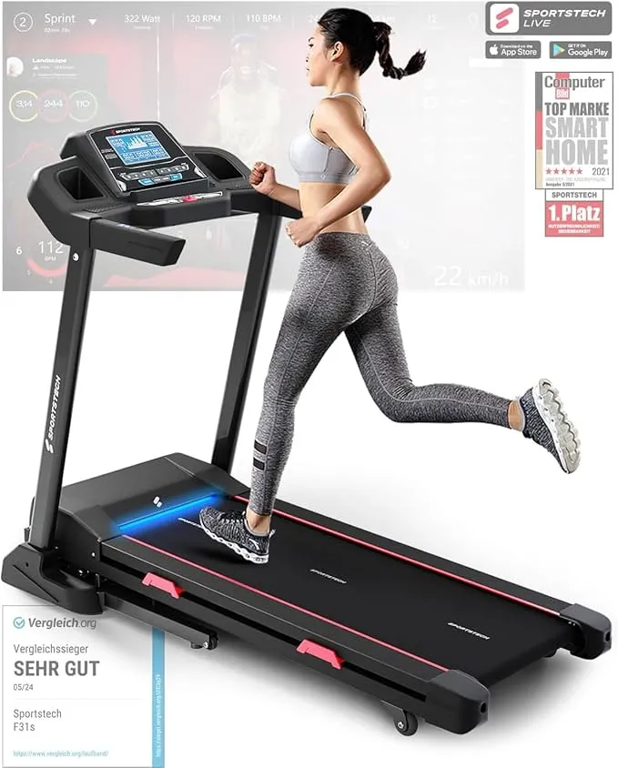 Sportstech F31s: Profi-Laufband, 4,5 PS, 16 km/h, Bluetooth & App