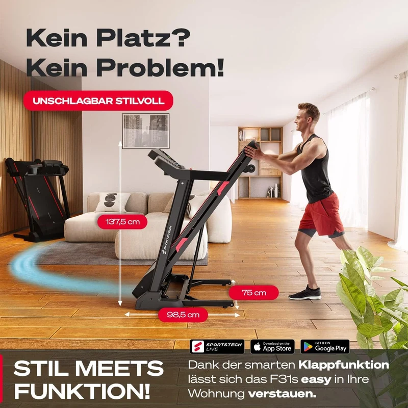 Sportstech F31s: Klappbares Laufband für Zuhause mit App, Bluetooth & LED