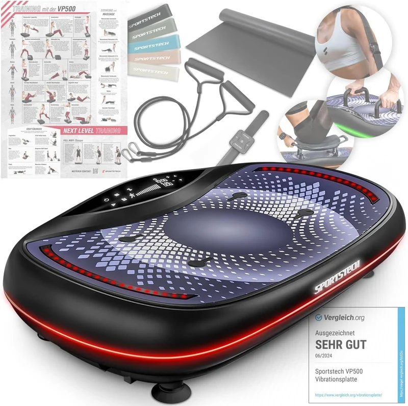 Sportstech 4D Vibrationsplatte: Smart LED, Bluetooth, Fitness & Yoga