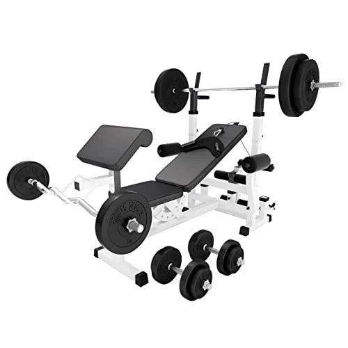 Gorilla Sports Hantelbank mit Gewichten, 170 cm Stange und Hantelset