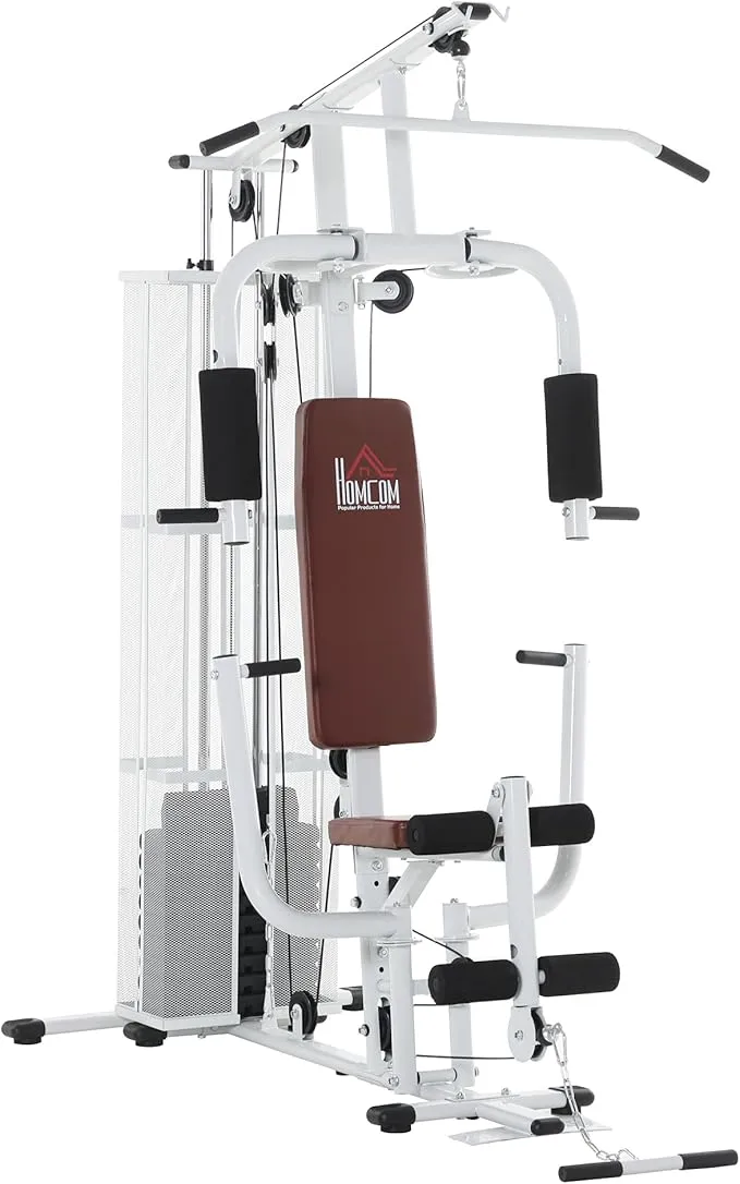 HOMCOM Multistation: Kraftstation mit Latzug, Butterfly & 45 kg Gewichten